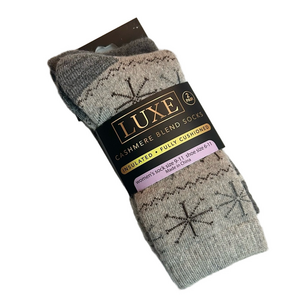 Luxe Woman’s Cashmere Blend Gray  Pattern Socks 2 Pairs